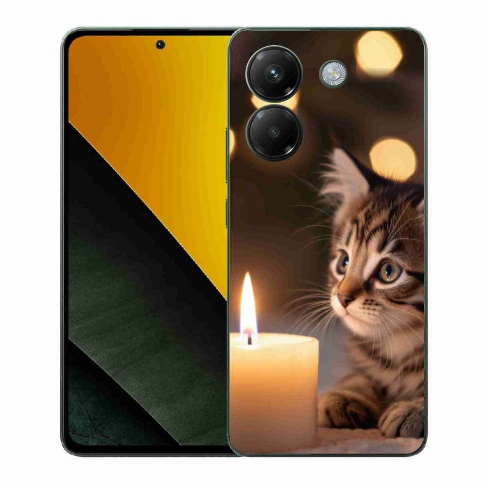 Gelový kryt mmCase na Xiaomi Poco M7 Pro - kotě a svíčka