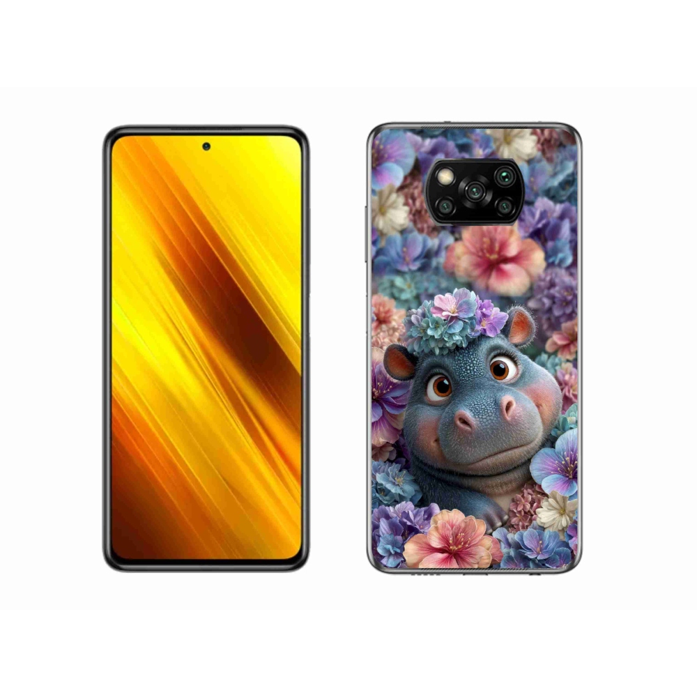 Gelový kryt mmCase na Xiaomi Poco X3 - hrošík v květinách