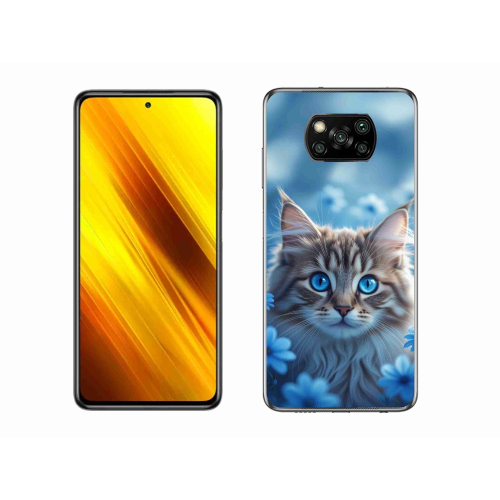 Gelový kryt mmCase na Xiaomi Poco X3 - koťátko v modrých květech