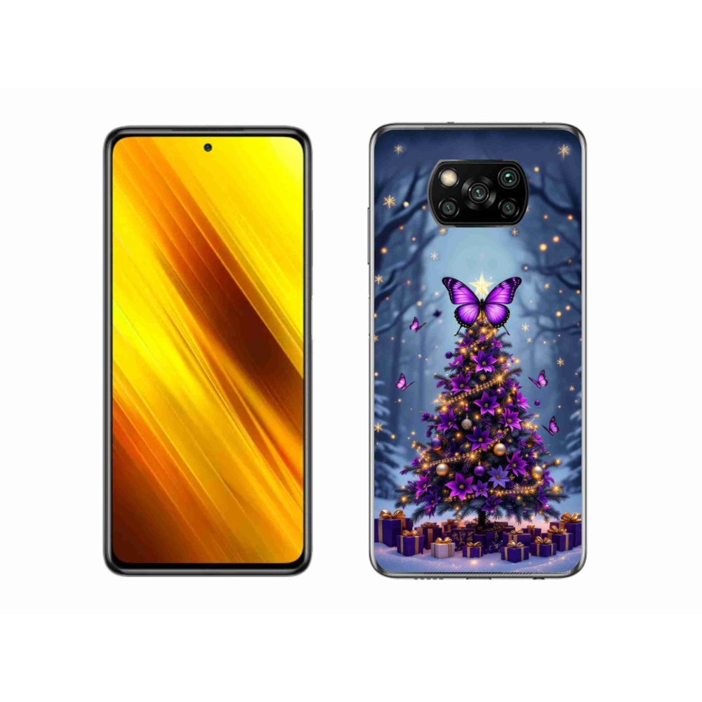 Gelový kryt mmCase na Xiaomi Poco X3 - motýlí vánoční stromek