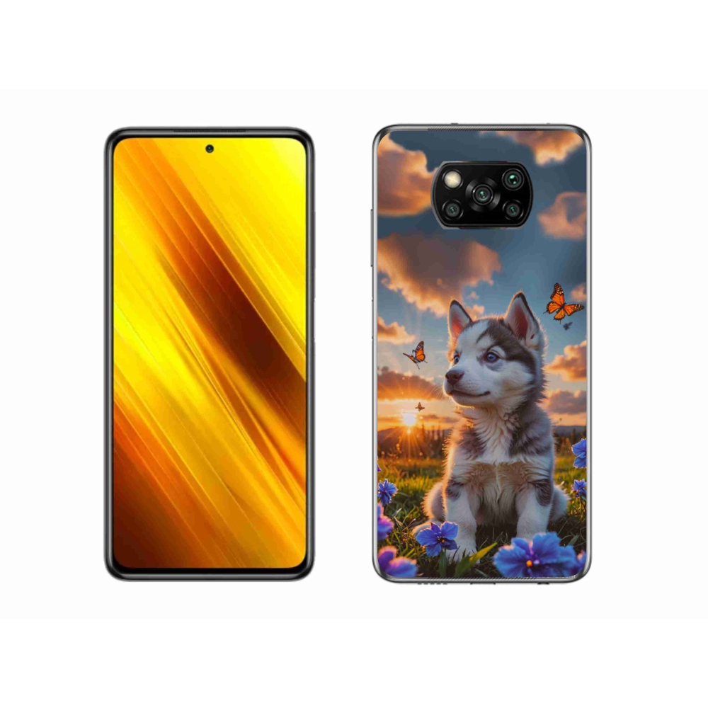 Gelový kryt mmCase na Xiaomi Poco X3 Pro - husky při západu slunce
