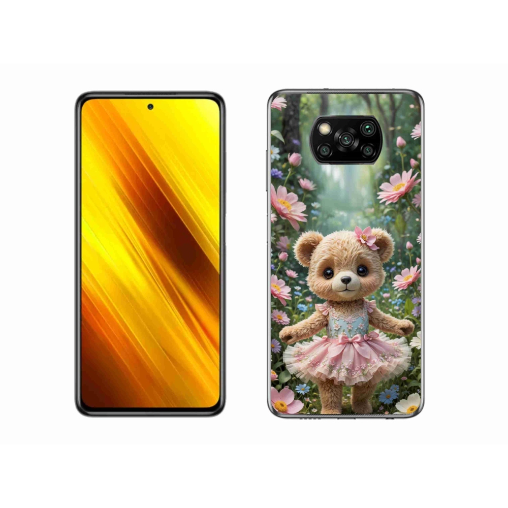 Gelový kryt mmCase na Xiaomi Poco X3 Pro - roztomilý medvídek v květinách