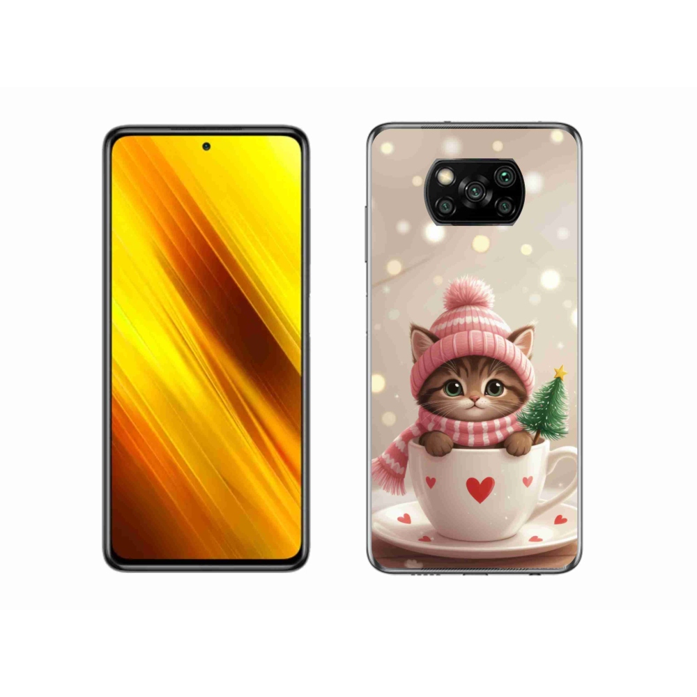 Gelový kryt mmCase na Xiaomi Poco X3 Pro - vánoční kotě v hrnku