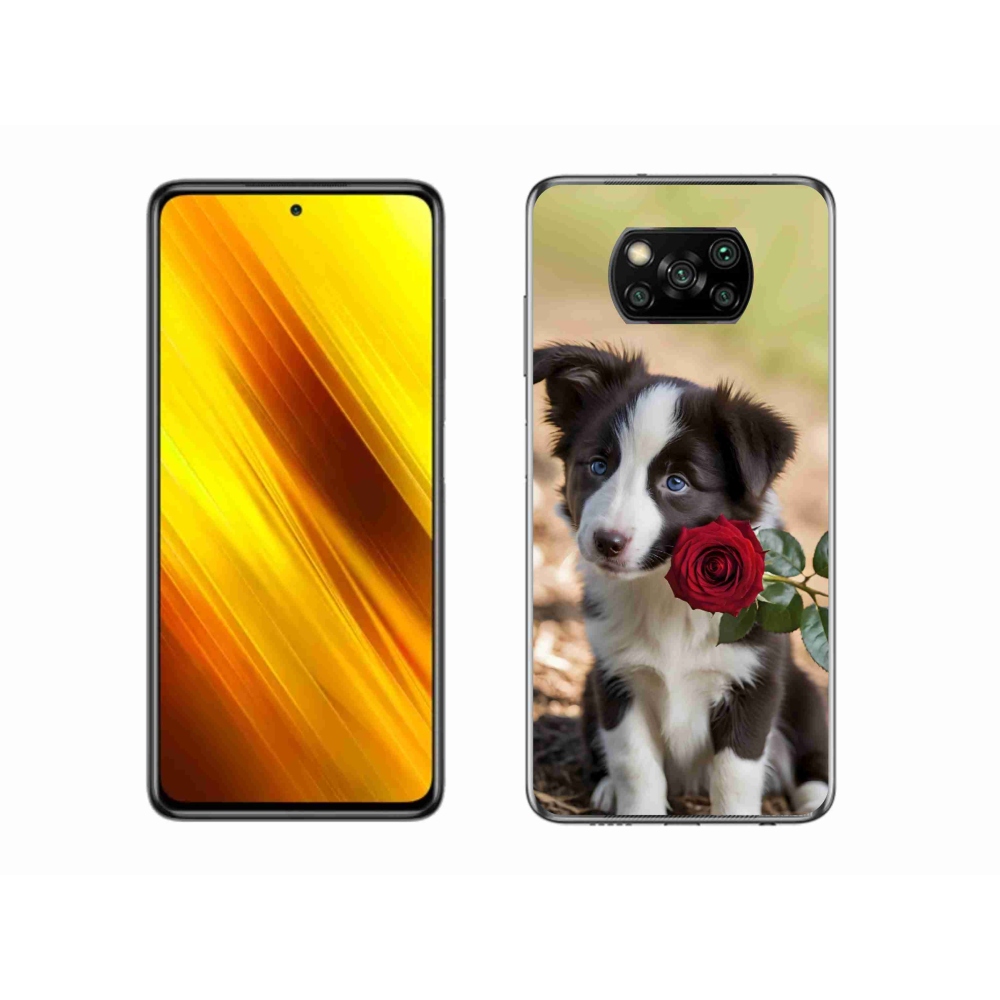 Gelový kryt mmCase na Xiaomi Poco X3 - roztomilá border kolie s růží