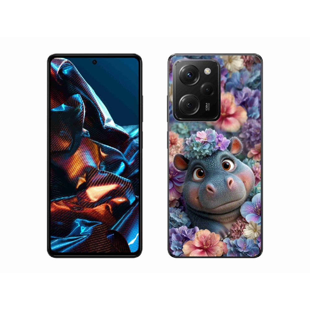 Gelový kryt mmCase na Xiaomi Poco X5 Pro - hrošík v květinách