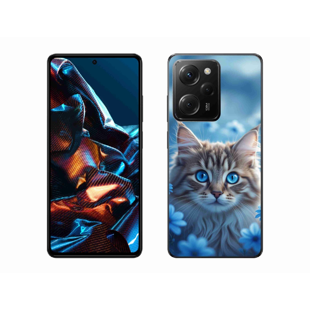 Gelový kryt mmCase na Xiaomi Poco X5 Pro - koťátko v modrých květech