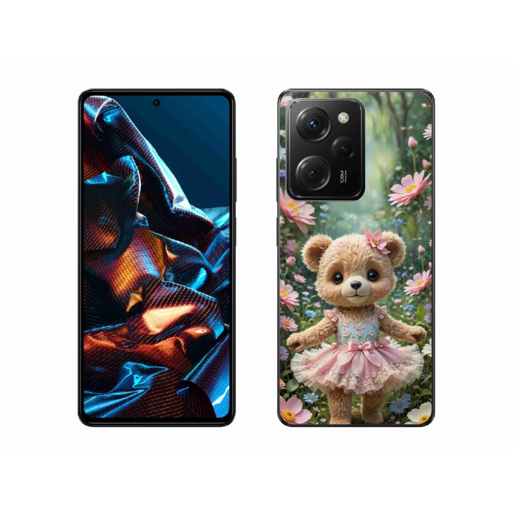 Gelový kryt mmCase na Xiaomi Poco X5 Pro - roztomilý medvídek v květinách