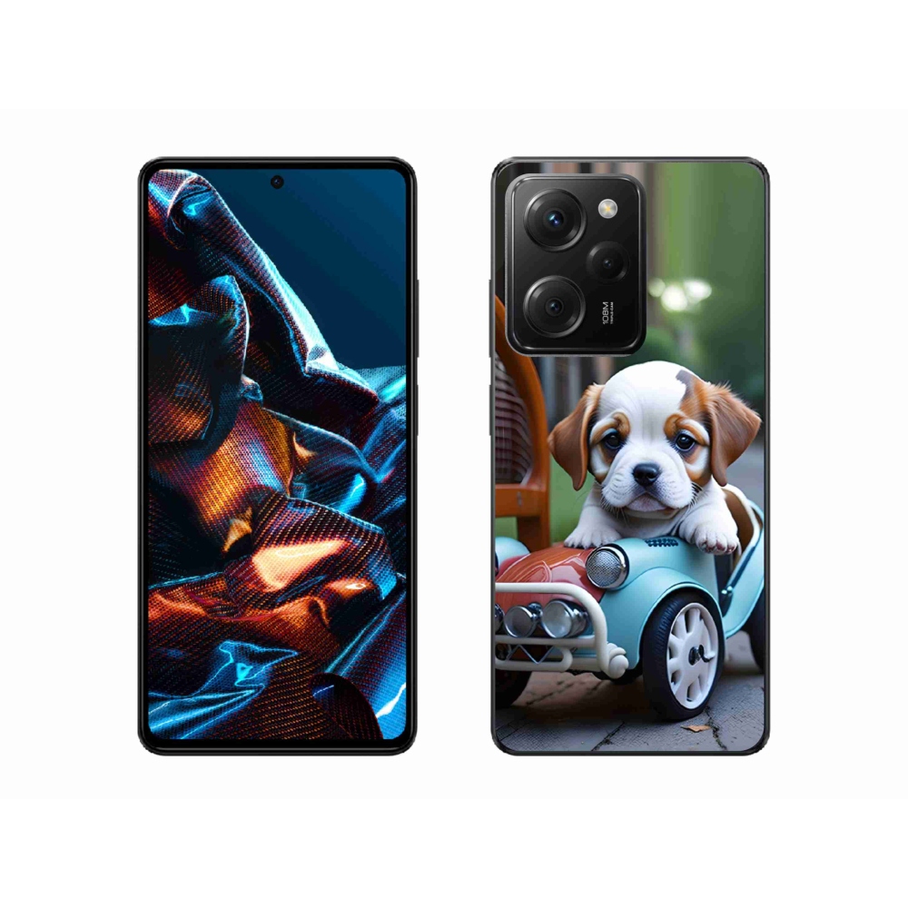 Gelový kryt mmCase na Xiaomi Poco X5 Pro - štěně v retro autě