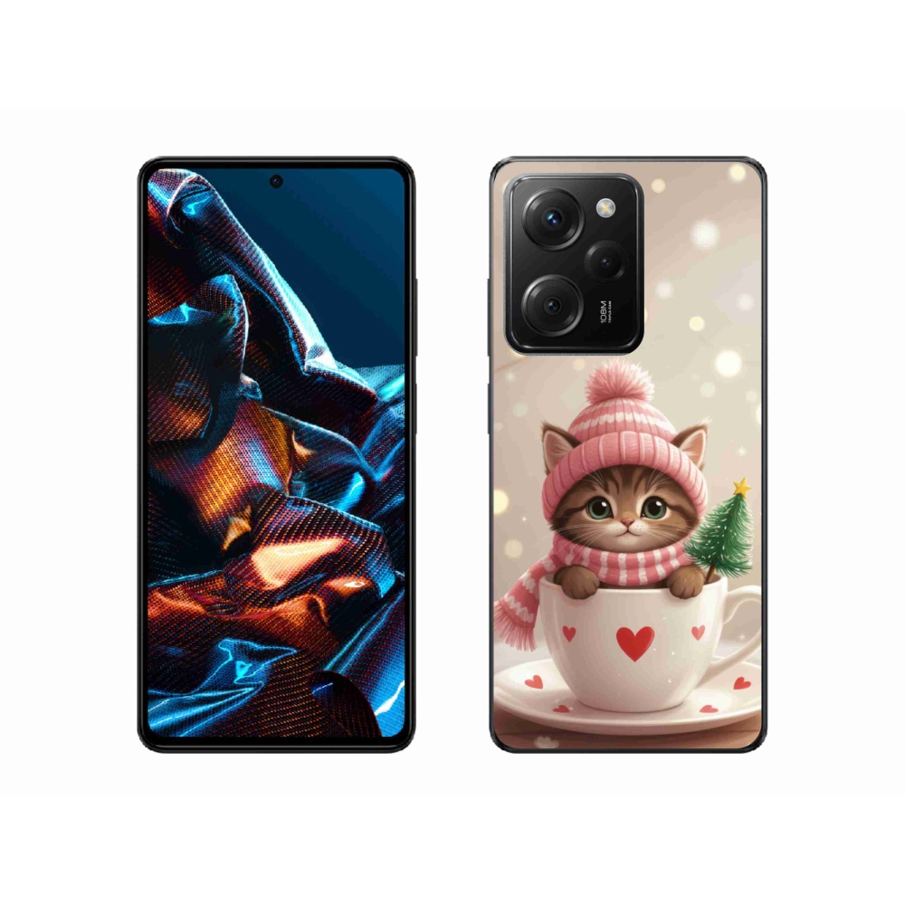 Gelový kryt mmCase na Xiaomi Poco X5 Pro - vánoční kotě v hrnku