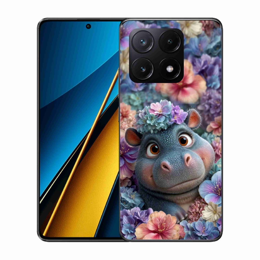 Gelový kryt mmCase na Xiaomi Poco X6 Pro 5G - hrošík v květinách