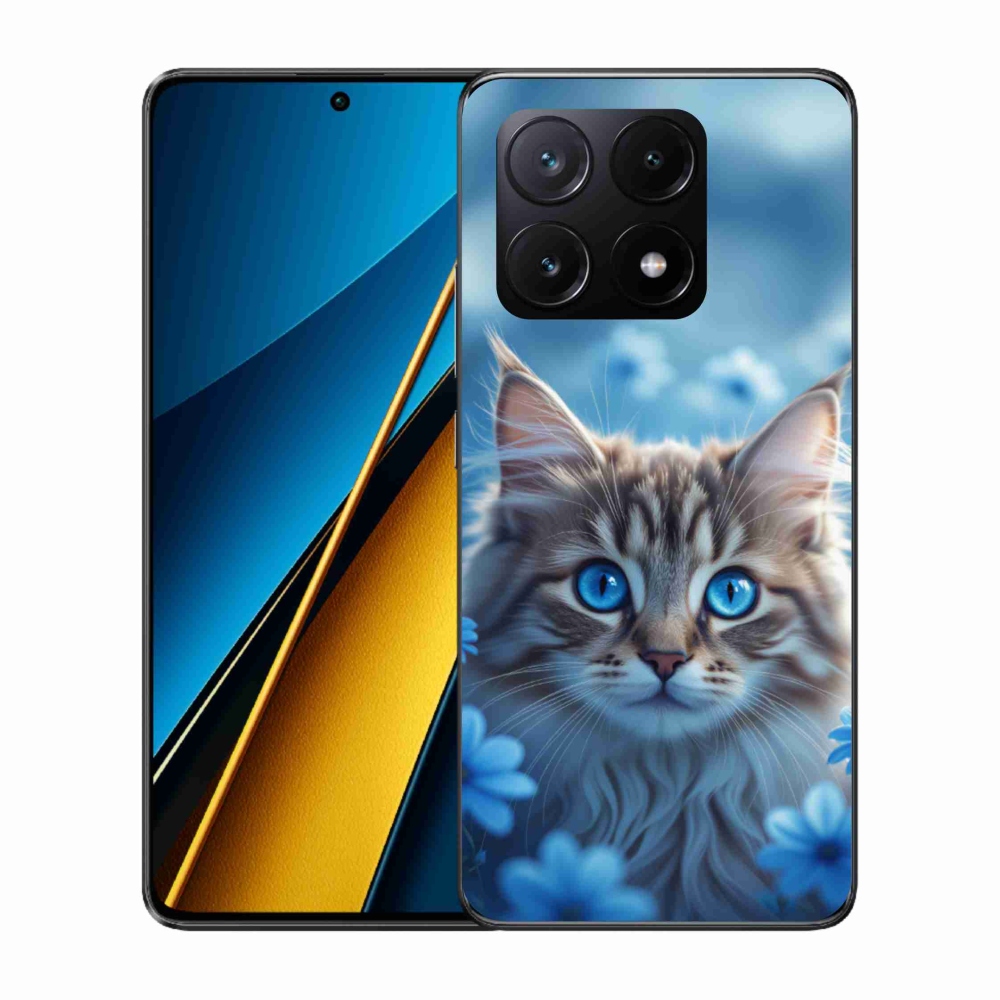 Gelový kryt mmCase na Xiaomi Poco X6 Pro 5G - koťátko v modrých květech