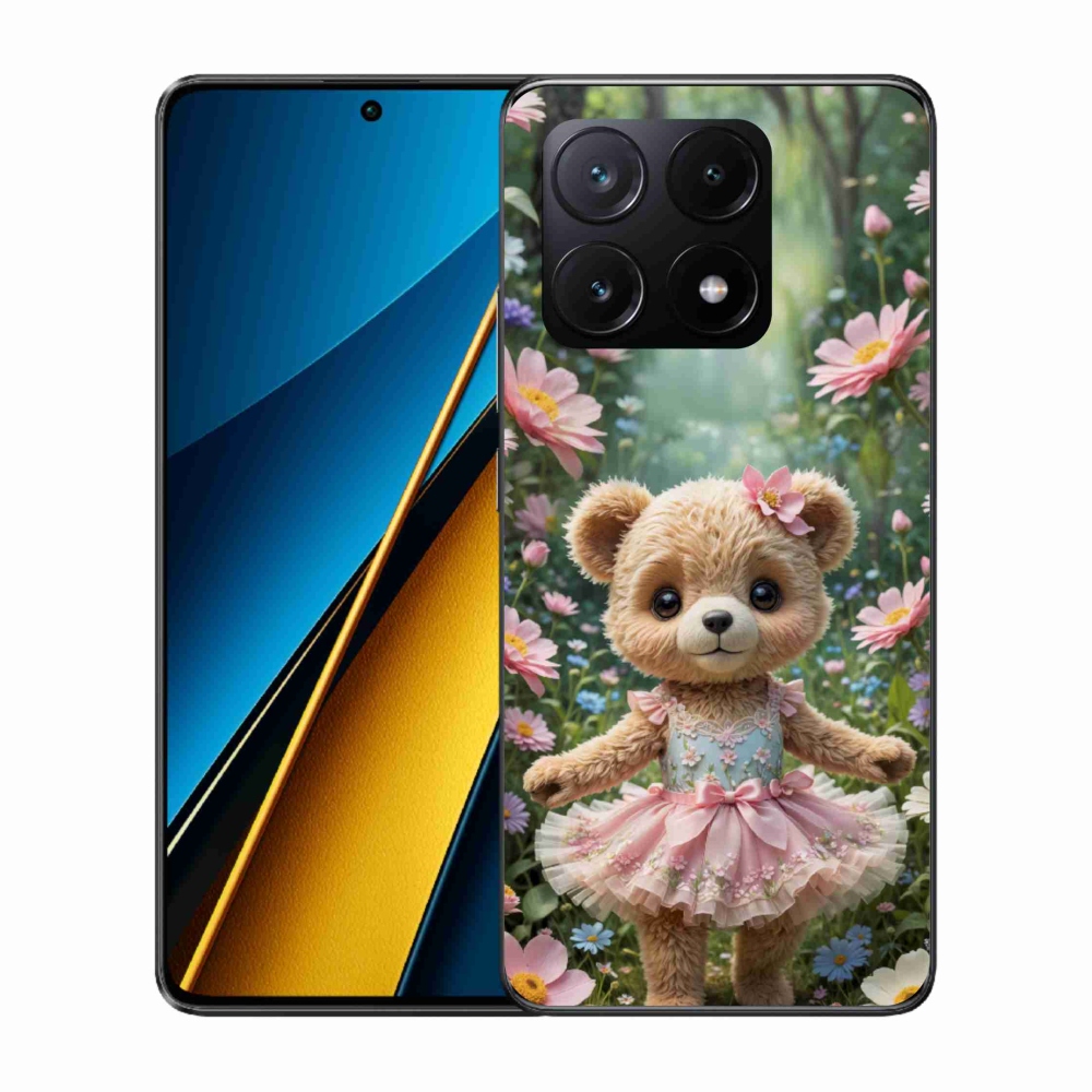 Gelový kryt mmCase na Xiaomi Poco X6 Pro 5G - roztomilý medvídek v květinách