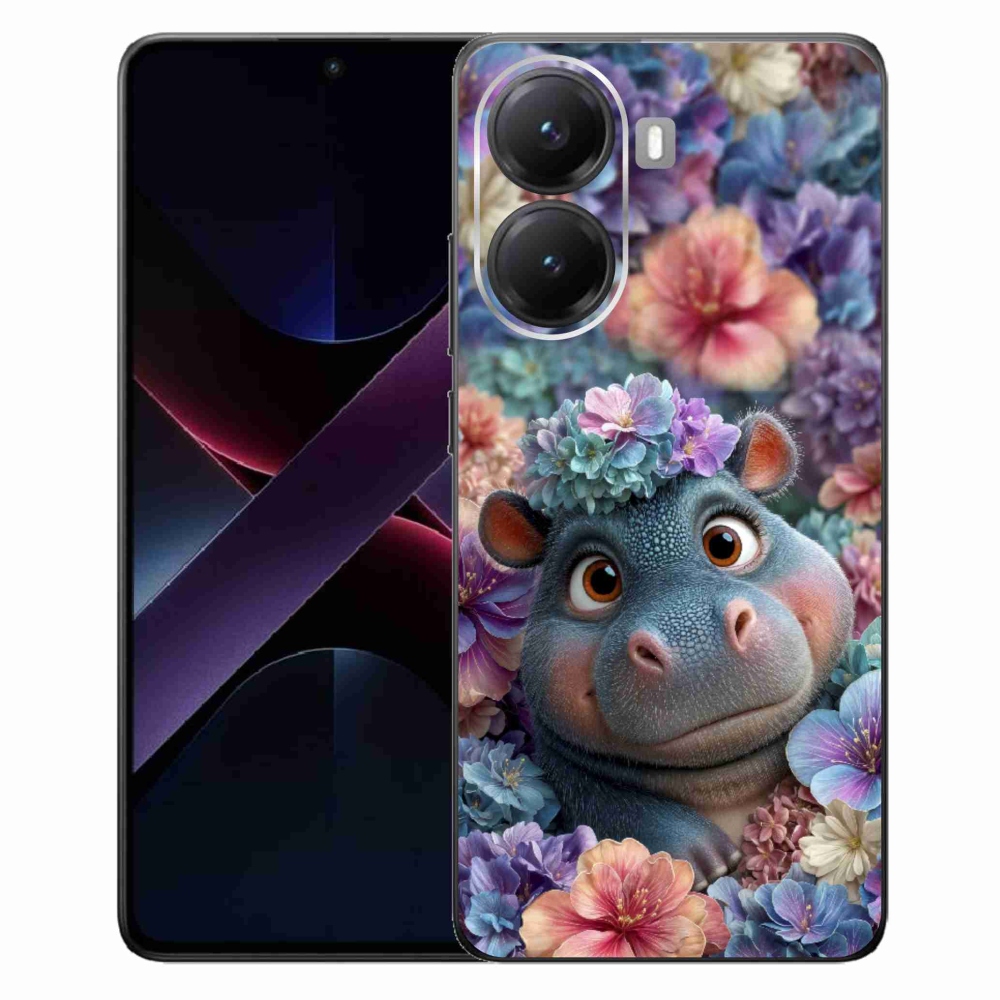 Gelový kryt mmCase na Xiaomi Poco X7 Pro 5G - hrošík v květinách