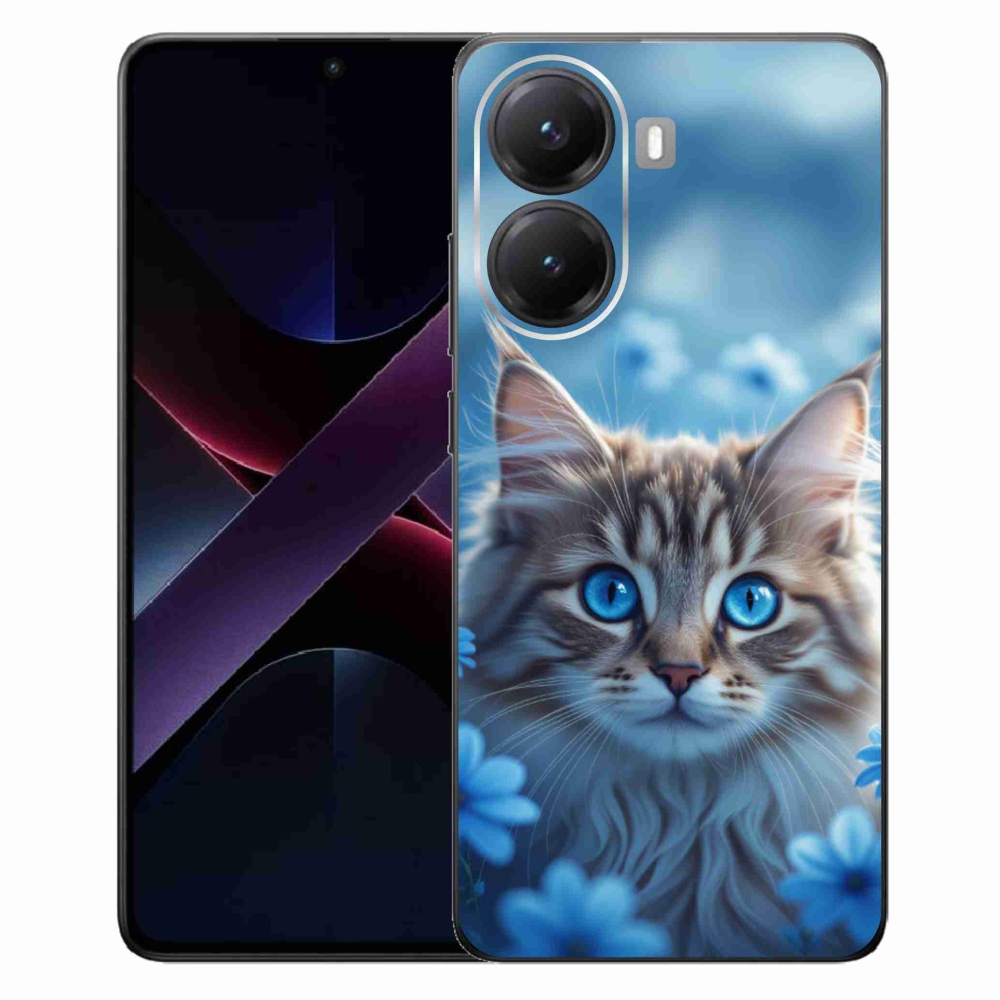 Gelový kryt mmCase na Xiaomi Poco X7 Pro 5G - koťátko v modrých květech