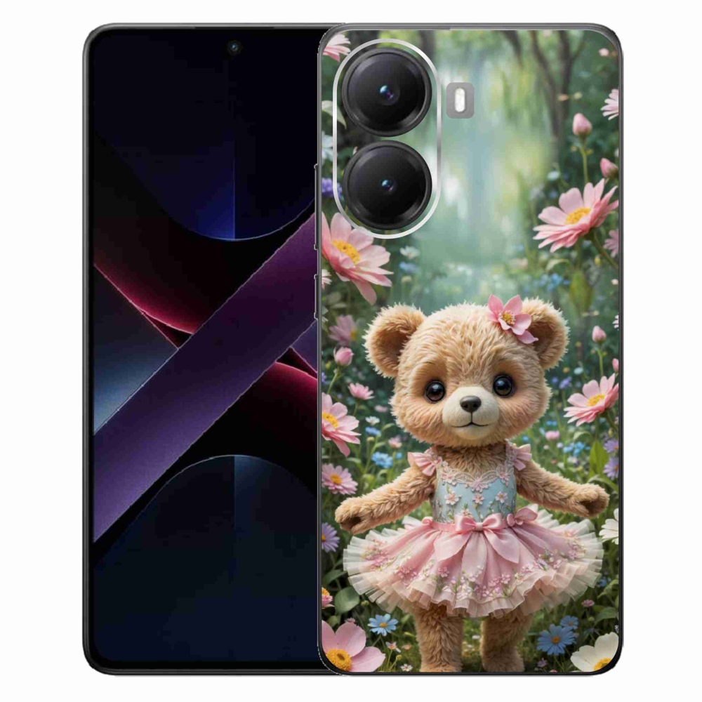 Gelový kryt mmCase na Xiaomi Poco X7 Pro 5G - roztomilý medvídek v květinách
