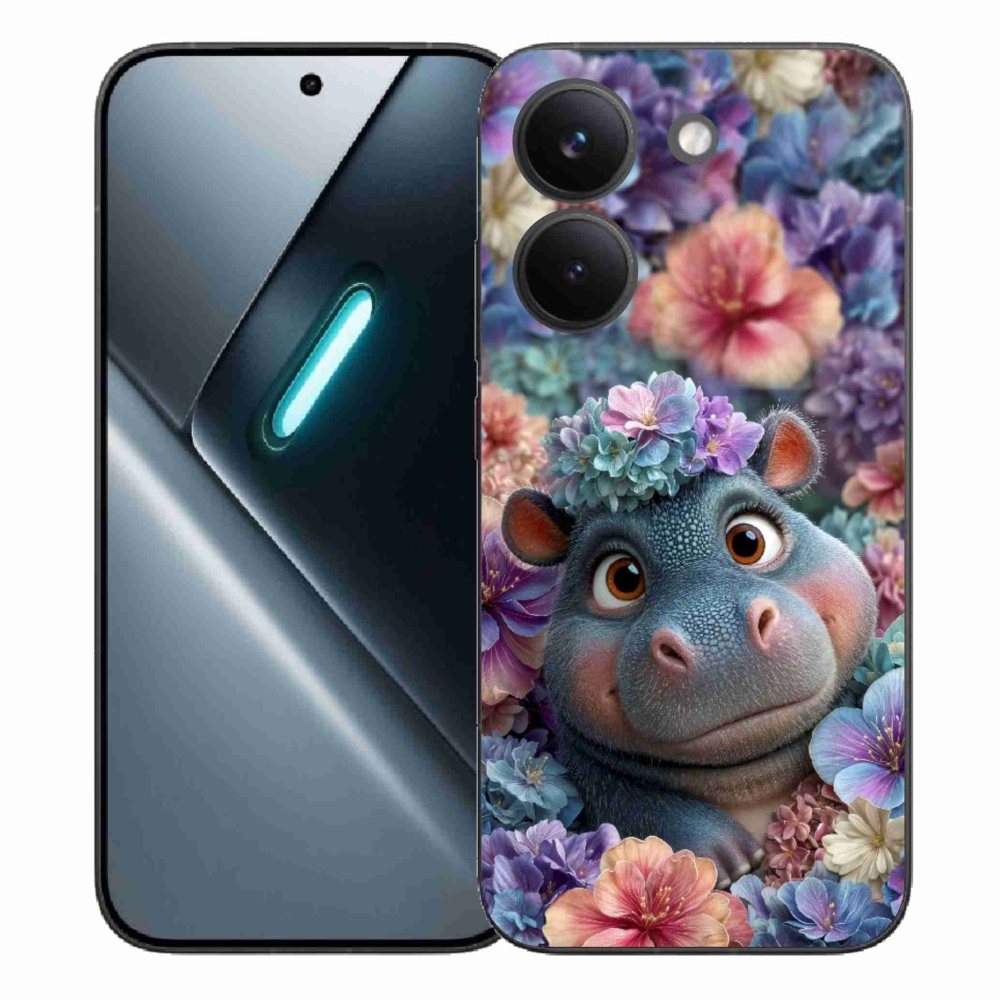 Gelový kryt mmCase na Xiaomi Poco X8 Pro - hrošík v květinách