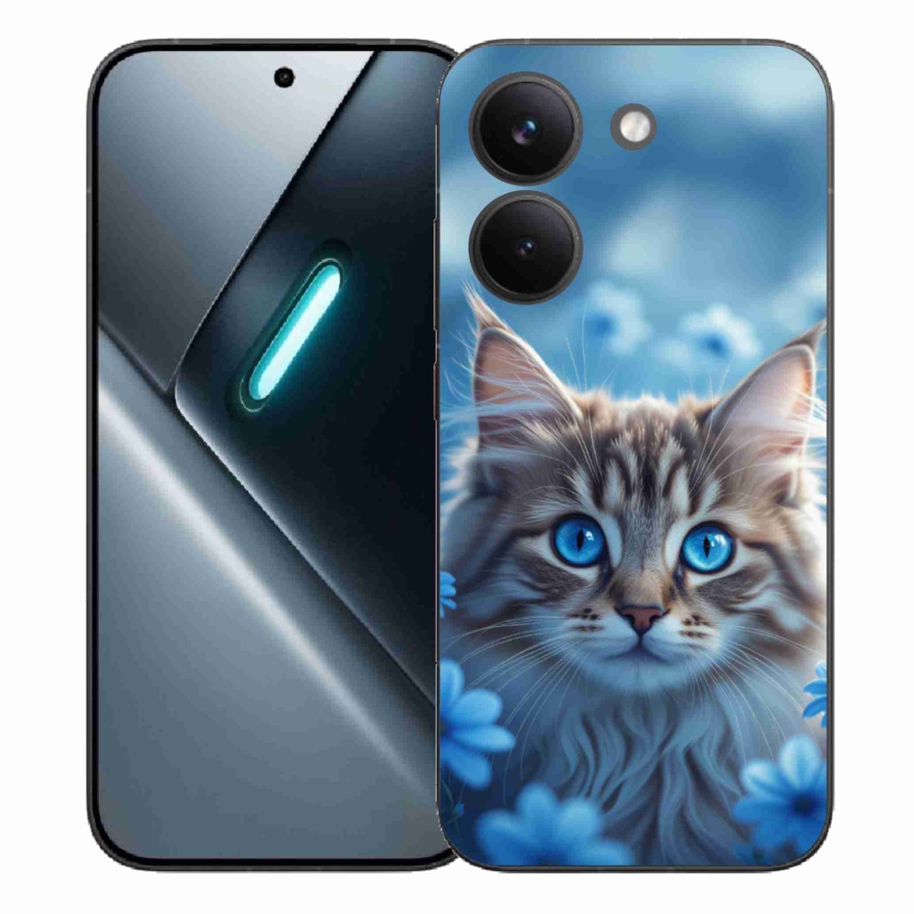 Gelový kryt mmCase na Xiaomi Poco X8 Pro - koťátko v modrých květech