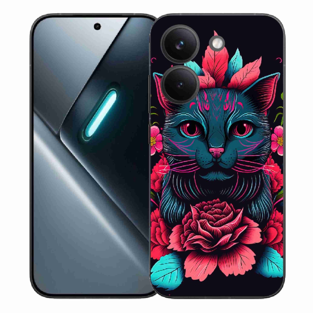 Gelový kryt mmCase na Xiaomi Poco X8 Pro - květiny a kočka