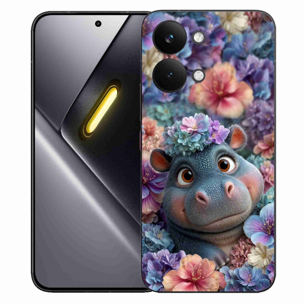 Gelový kryt mmCase na Xiaomi Poco X8 Pro Max - hrošík v květinách