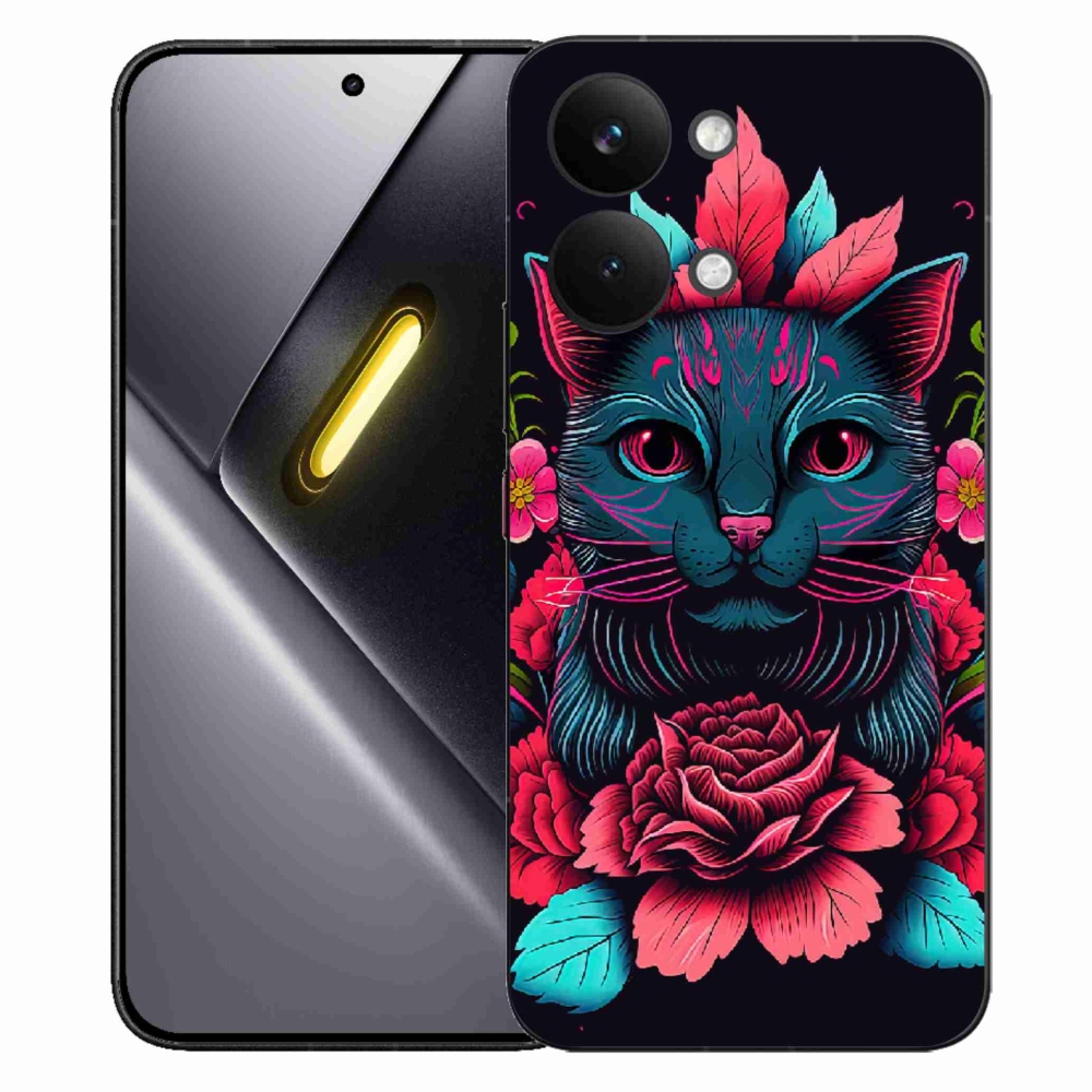 Gelový kryt mmCase na Xiaomi Poco X8 Pro Max - květiny a kočka