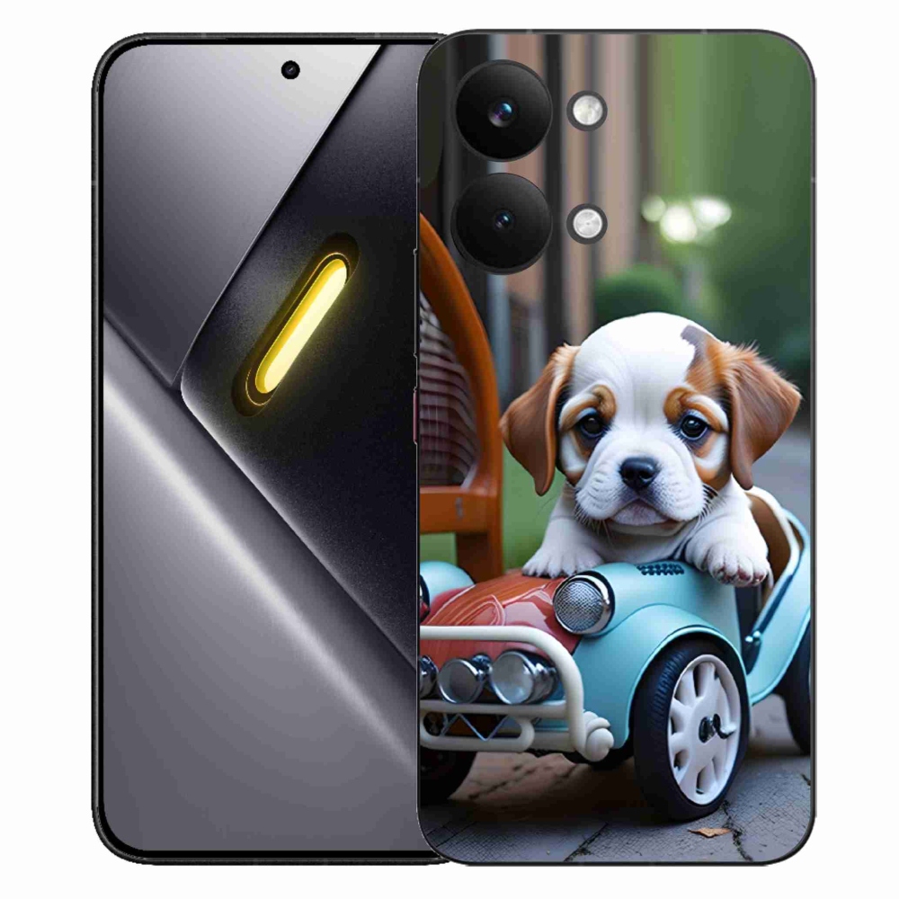 Gelový kryt mmCase na Xiaomi Poco X8 Pro Max - štěně v retro autě