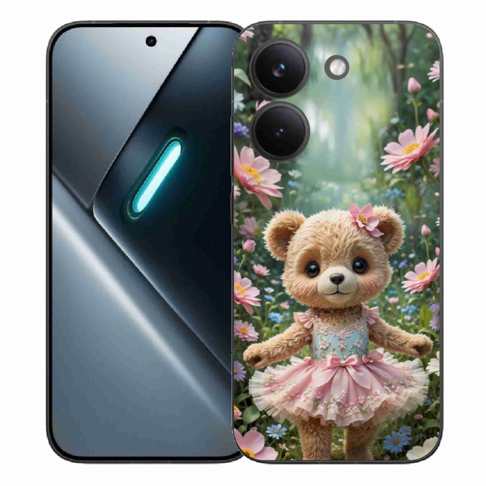 Gelový kryt mmCase na Xiaomi Poco X8 Pro - roztomilý medvídek v květinách