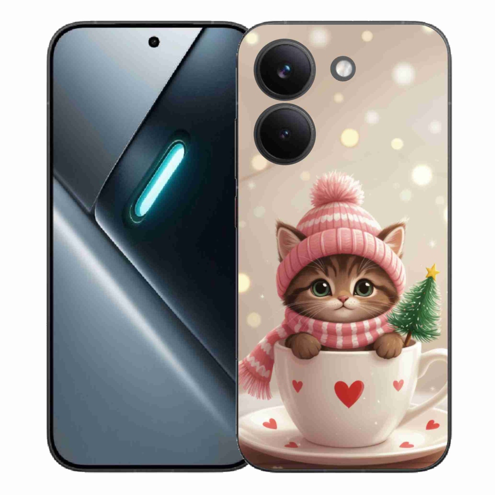 Gelový kryt mmCase na Xiaomi Poco X8 Pro - vánoční kotě v hrnku