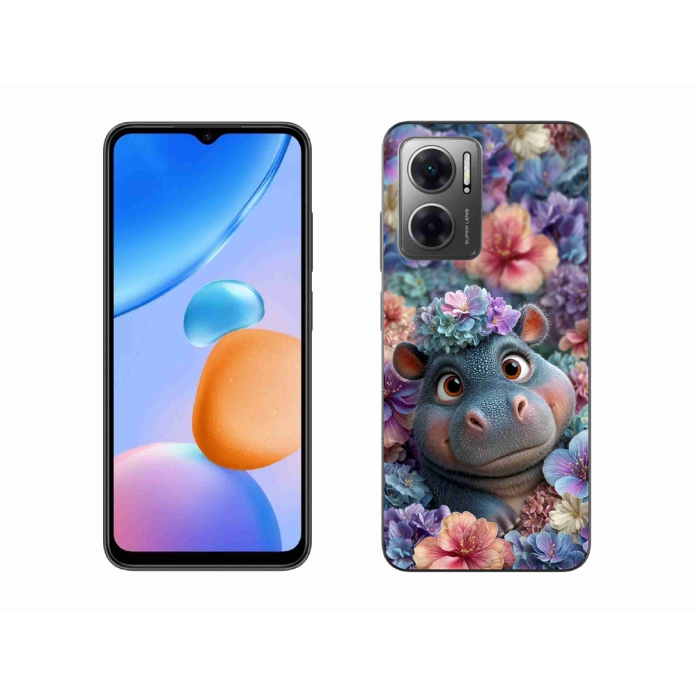 Gelový kryt mmCase na Xiaomi Redmi 10 5G - hrošík v květinách