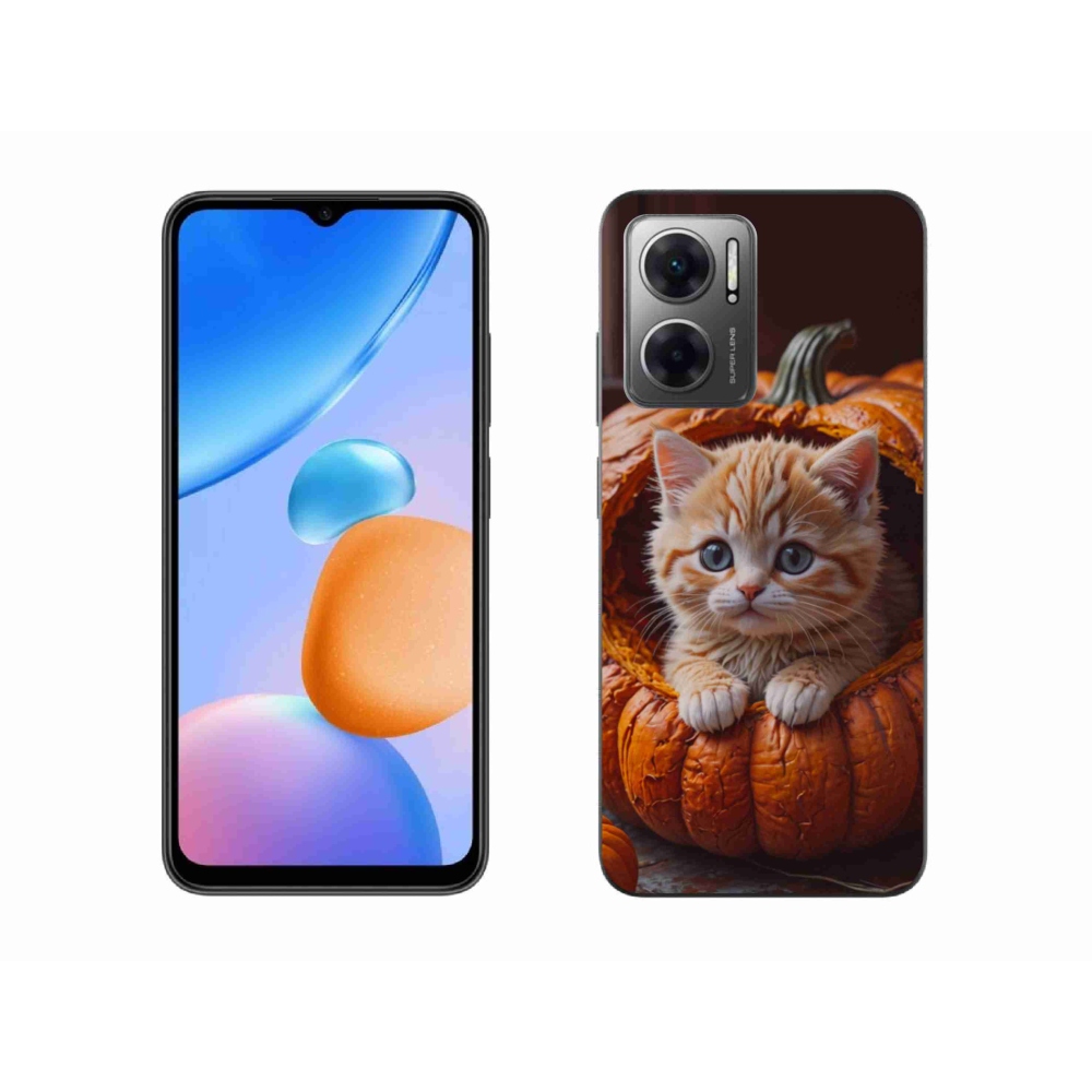 Gelový kryt mmCase na Xiaomi Redmi 10 5G - kotě a dýně 2