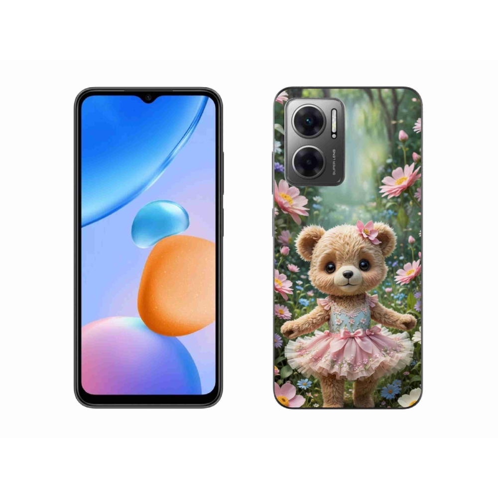 Gelový kryt mmCase na Xiaomi Redmi 10 5G - roztomilý medvídek v květinách