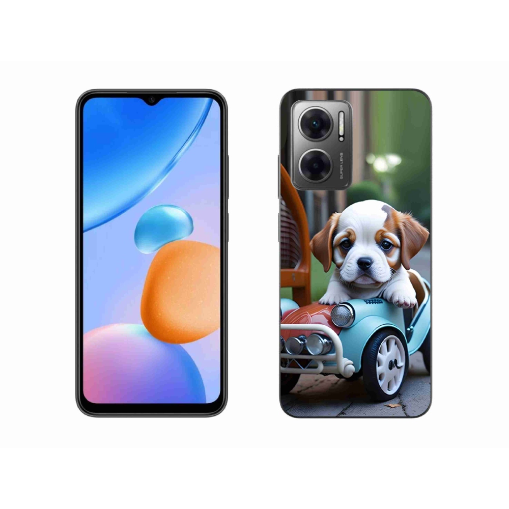 Gelový kryt mmCase na Xiaomi Redmi 10 5G - štěně v retro autě