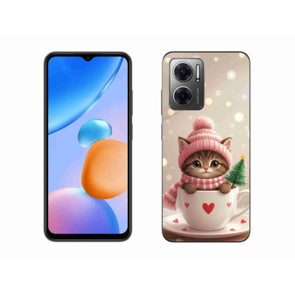 Gelový kryt mmCase na Xiaomi Redmi 10 5G - vánoční kotě v hrnku
