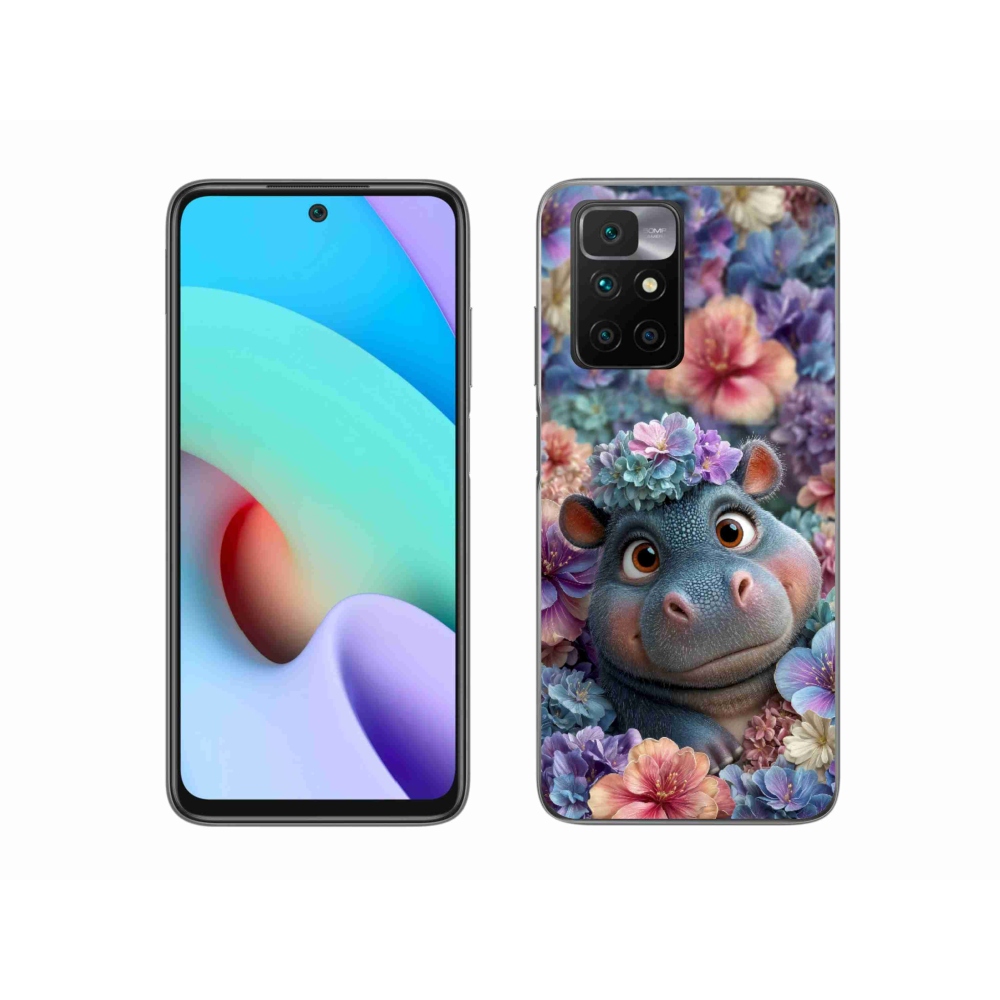 Gelový kryt mmCase na Xiaomi Redmi 10/Redmi 10 (2022) - hrošík v květinách