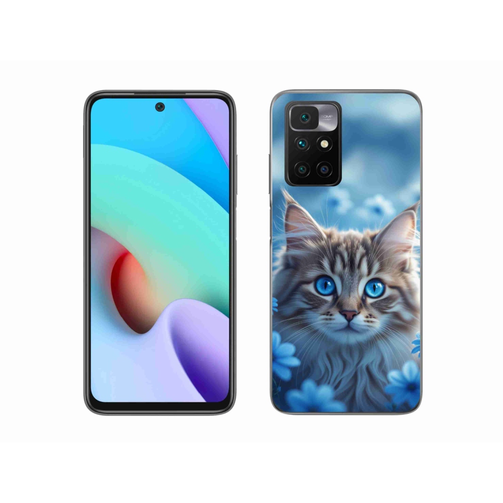 Gelový kryt mmCase na Xiaomi Redmi 10/Redmi 10 (2022) - koťátko v modrých květech