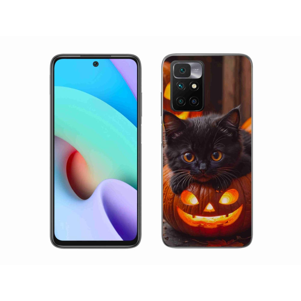 Gelový kryt mmCase na Xiaomi Redmi 10/Redmi 10 (2022) - kotě a dýně