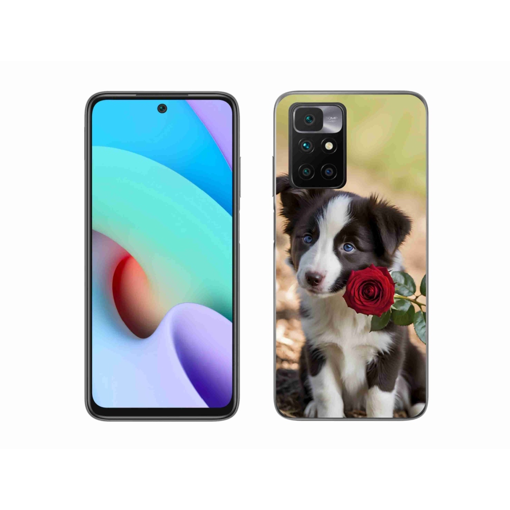 Gelový kryt mmCase na Xiaomi Redmi 10/Redmi 10 (2022) - roztomilá border kolie s růží