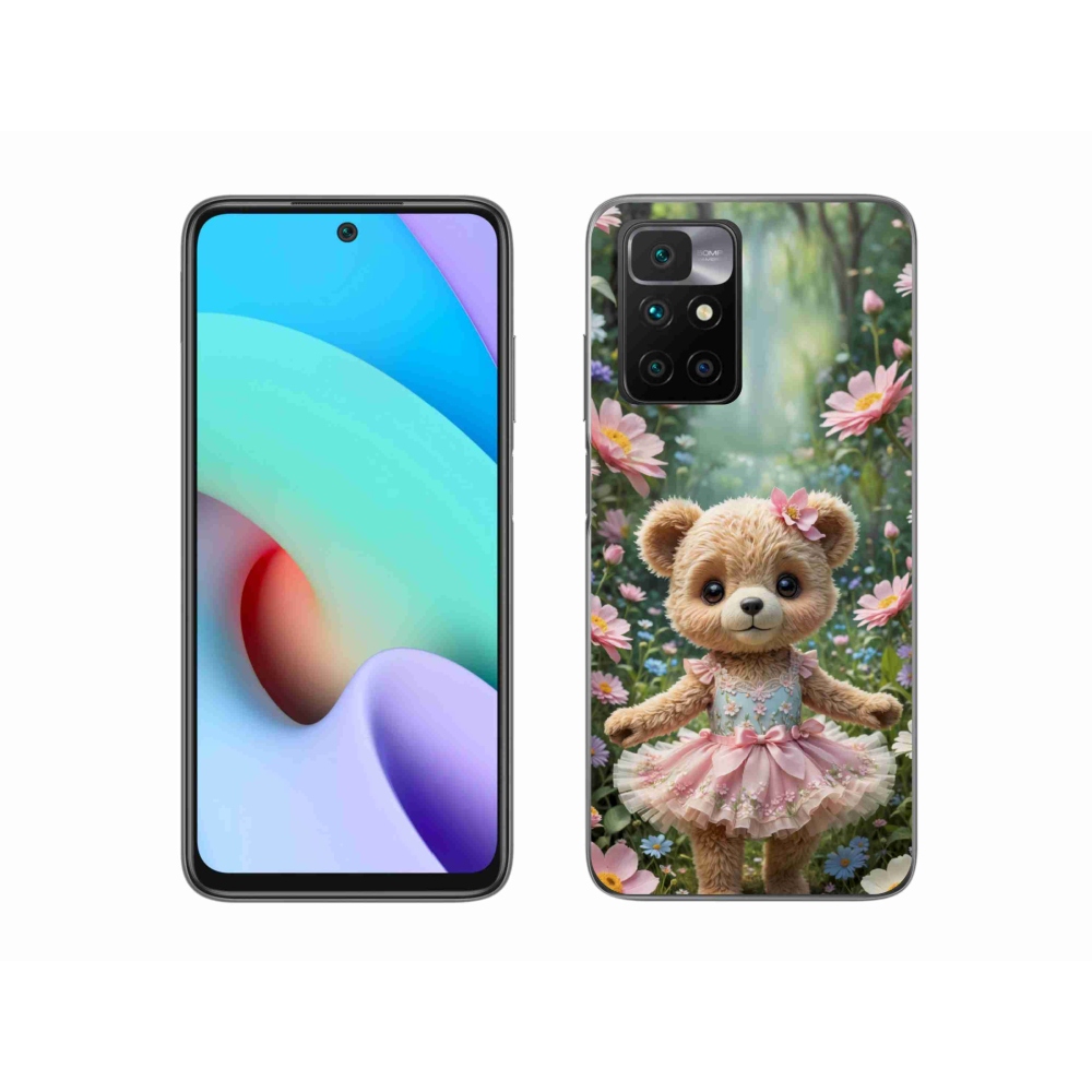 Gelový kryt mmCase na Xiaomi Redmi 10/Redmi 10 (2022) - roztomilý medvídek v květinách