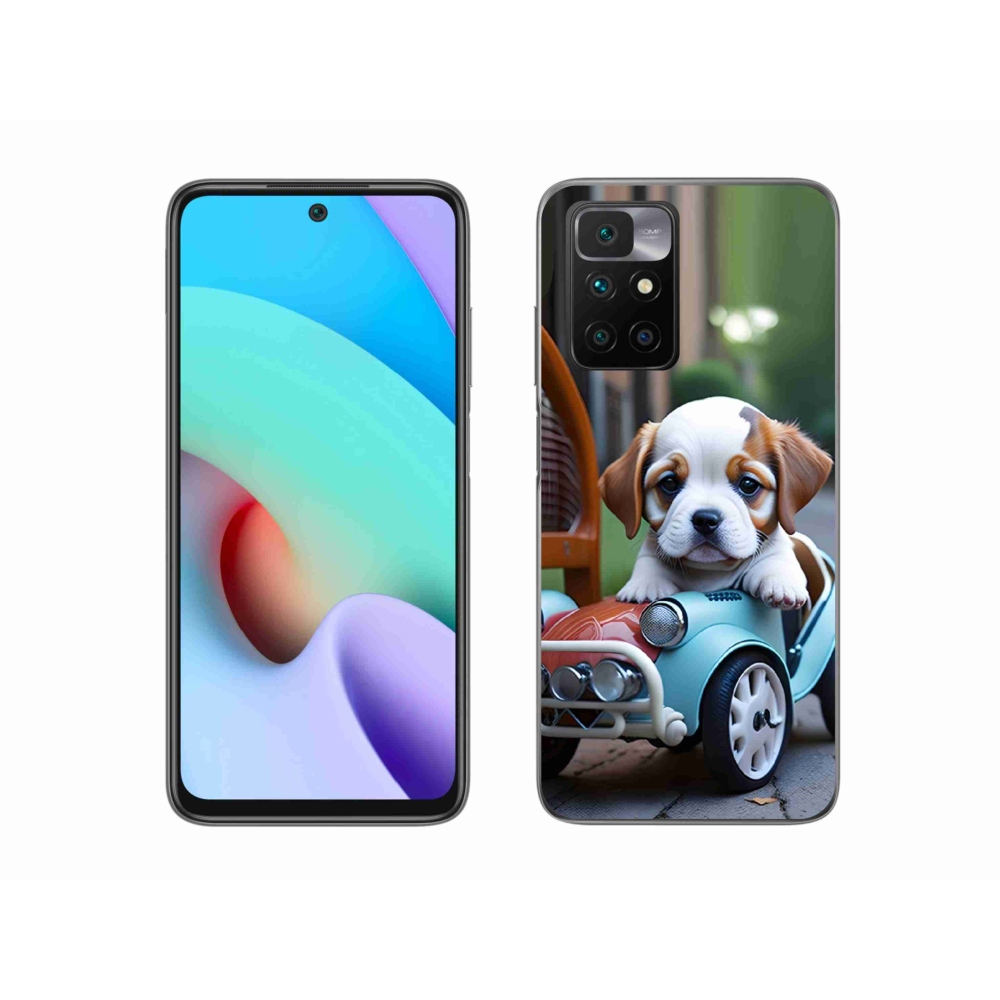 Gelový kryt mmCase na Xiaomi Redmi 10/Redmi 10 (2022) - štěně v retro autě
