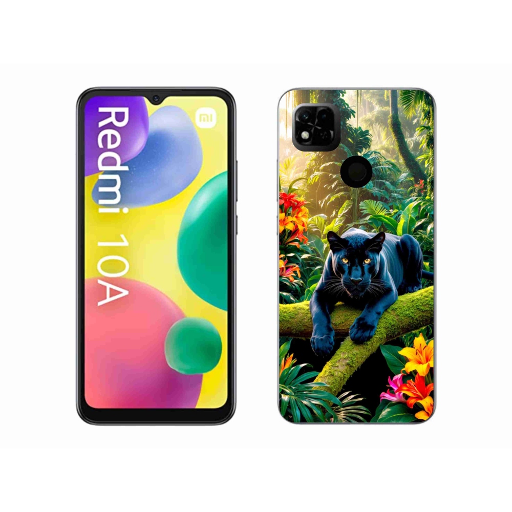 Gelový kryt mmCase na Xiaomi Redmi 10A - černý panter v džungli