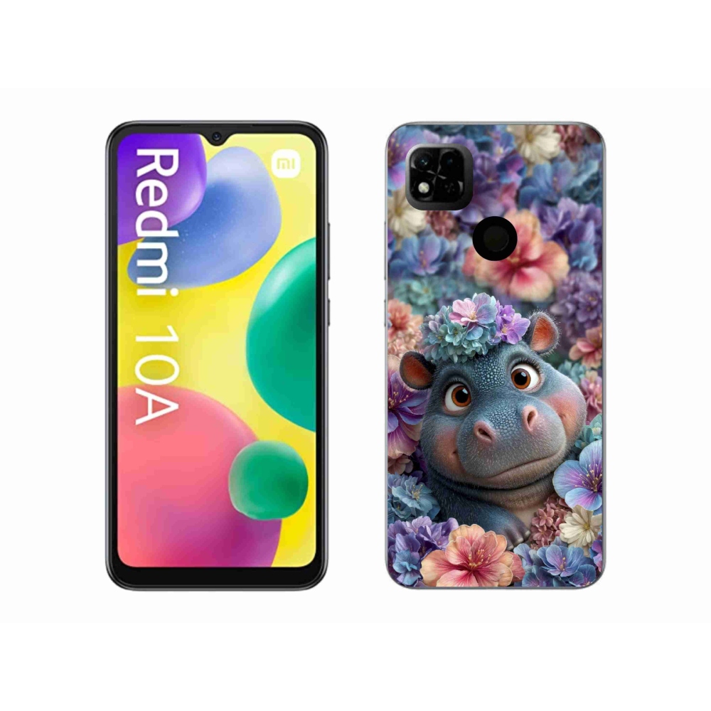 Gelový kryt mmCase na Xiaomi Redmi 10A - hrošík v květinách