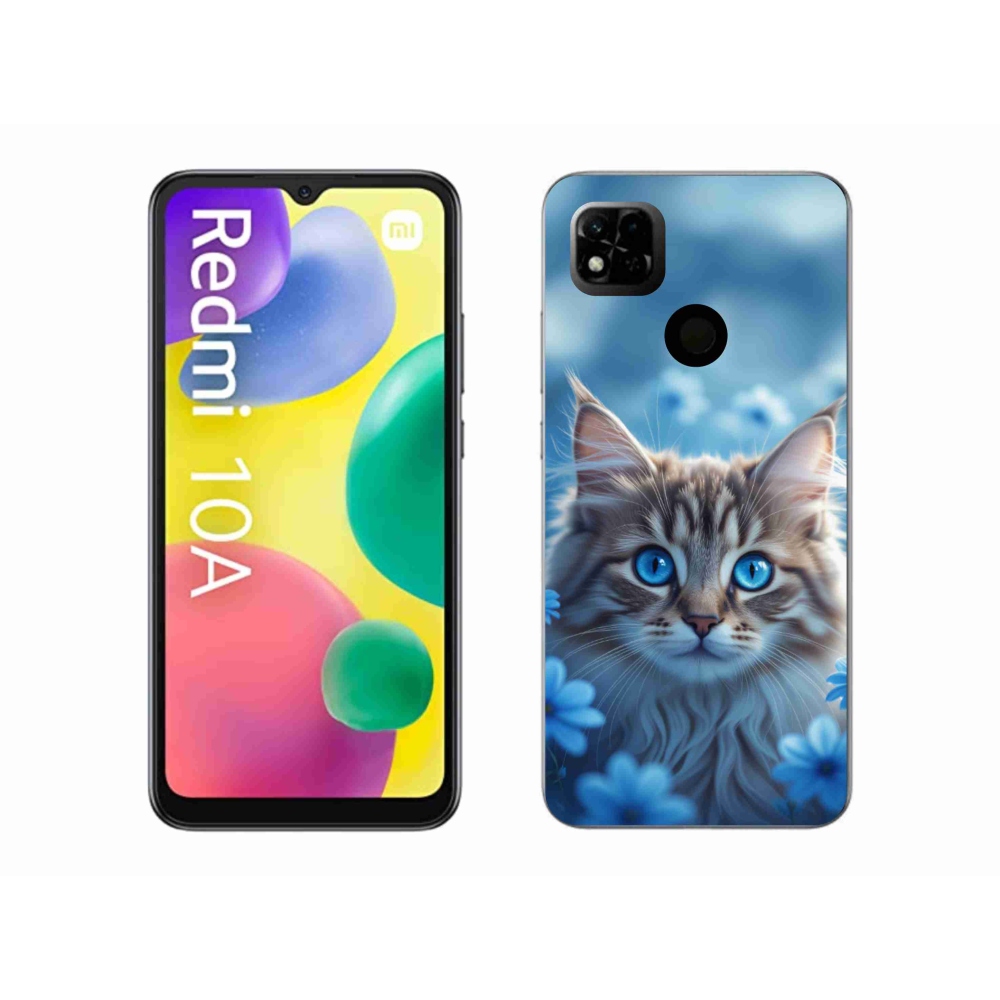 Gelový kryt mmCase na Xiaomi Redmi 10A - koťátko v modrých květech