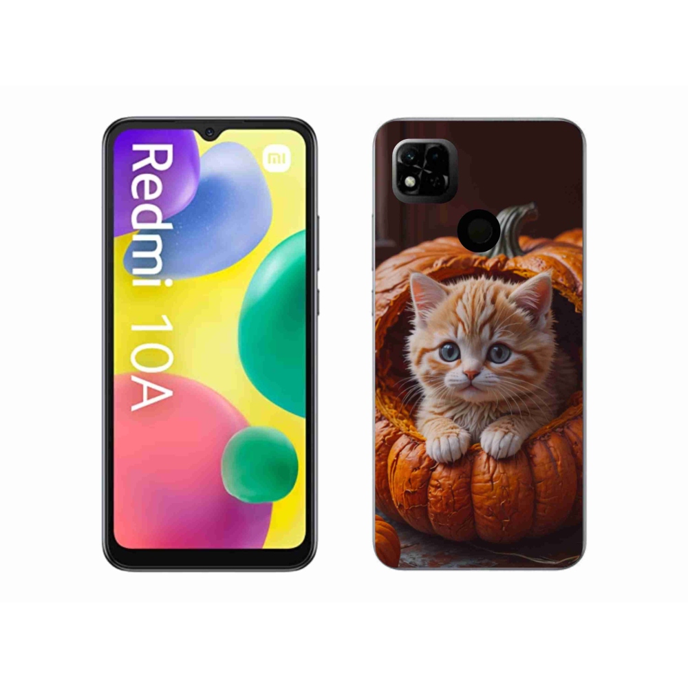 Gelový kryt mmCase na Xiaomi Redmi 10A - kotě a dýně 2