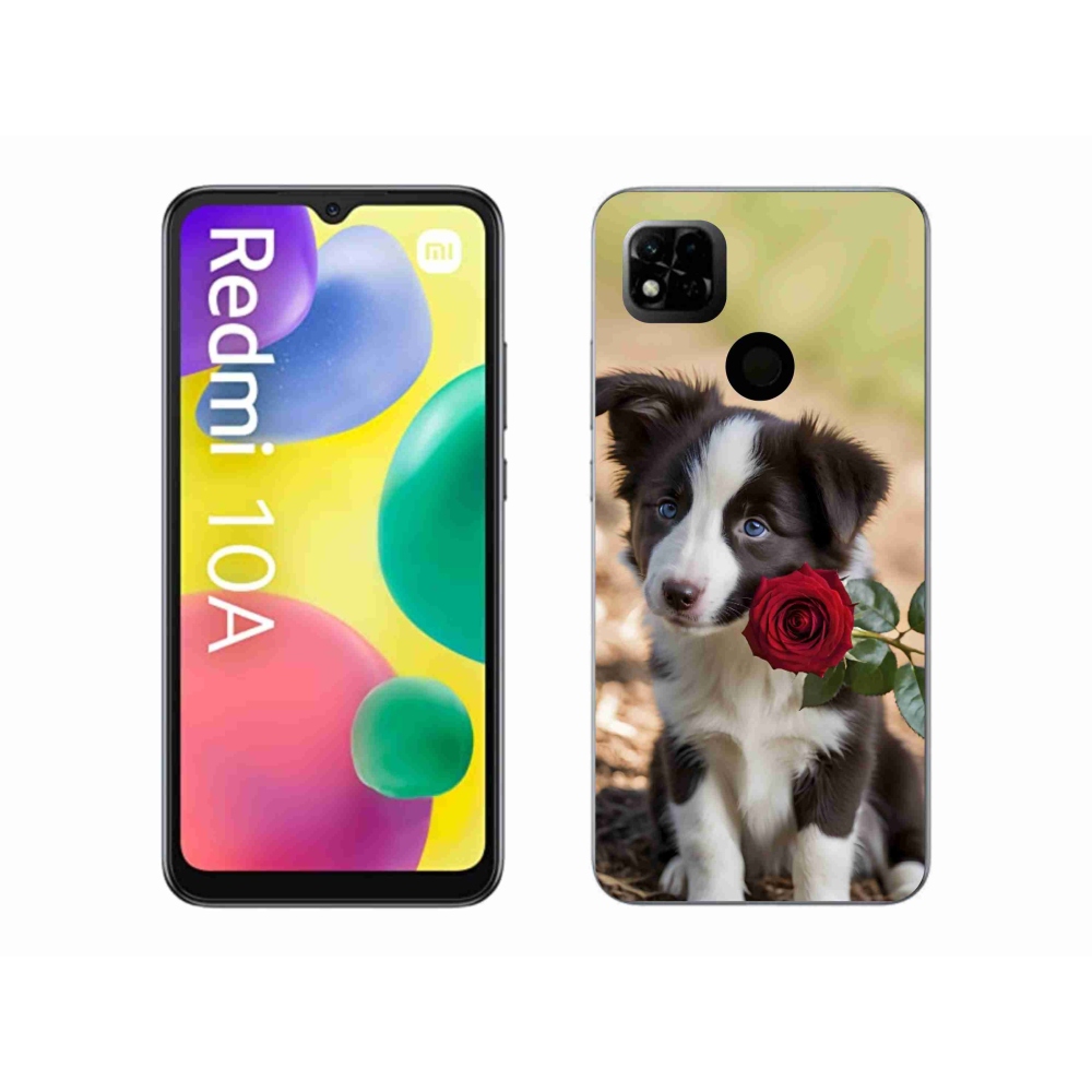 Gelový kryt mmCase na Xiaomi Redmi 10A - roztomilá border kolie s růží