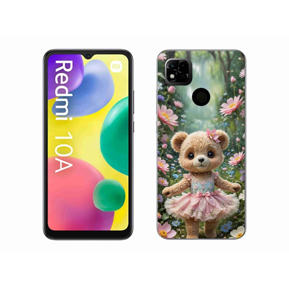 Gelový kryt mmCase na Xiaomi Redmi 10A - roztomilý medvídek v květinách