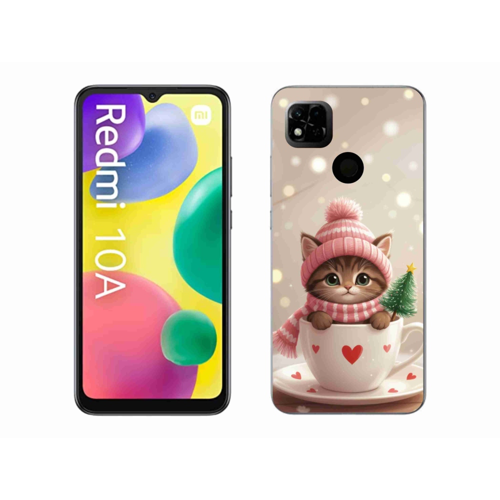 Gelový kryt mmCase na Xiaomi Redmi 10A - vánoční kotě v hrnku