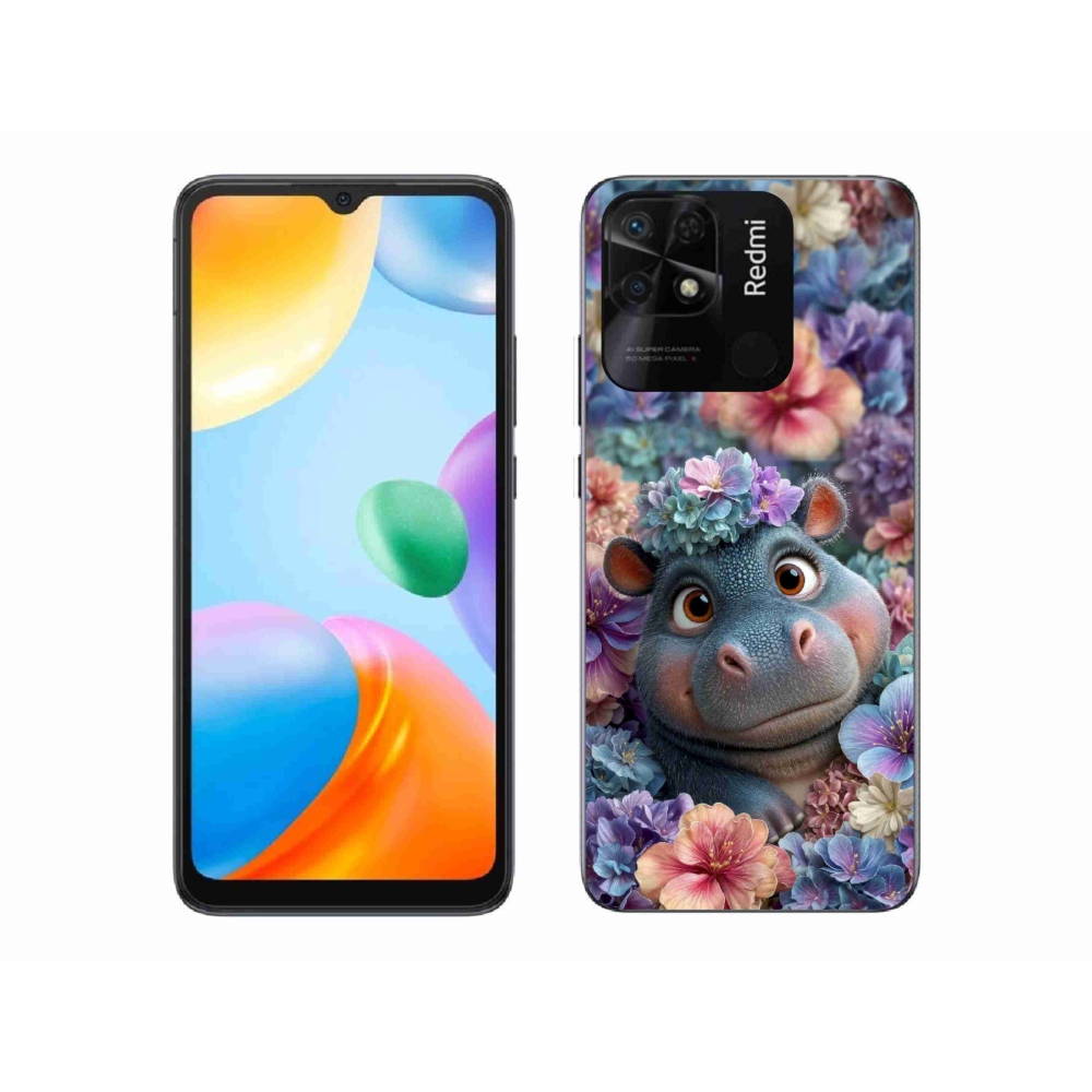 Gelový kryt mmCase na Xiaomi Redmi 10C - hrošík v květinách
