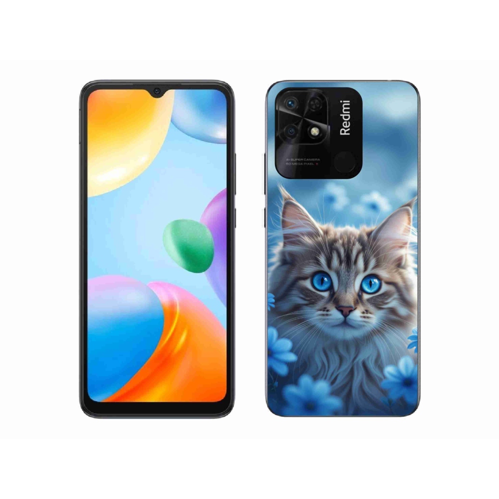 Gelový kryt mmCase na Xiaomi Redmi 10C - koťátko v modrých květech