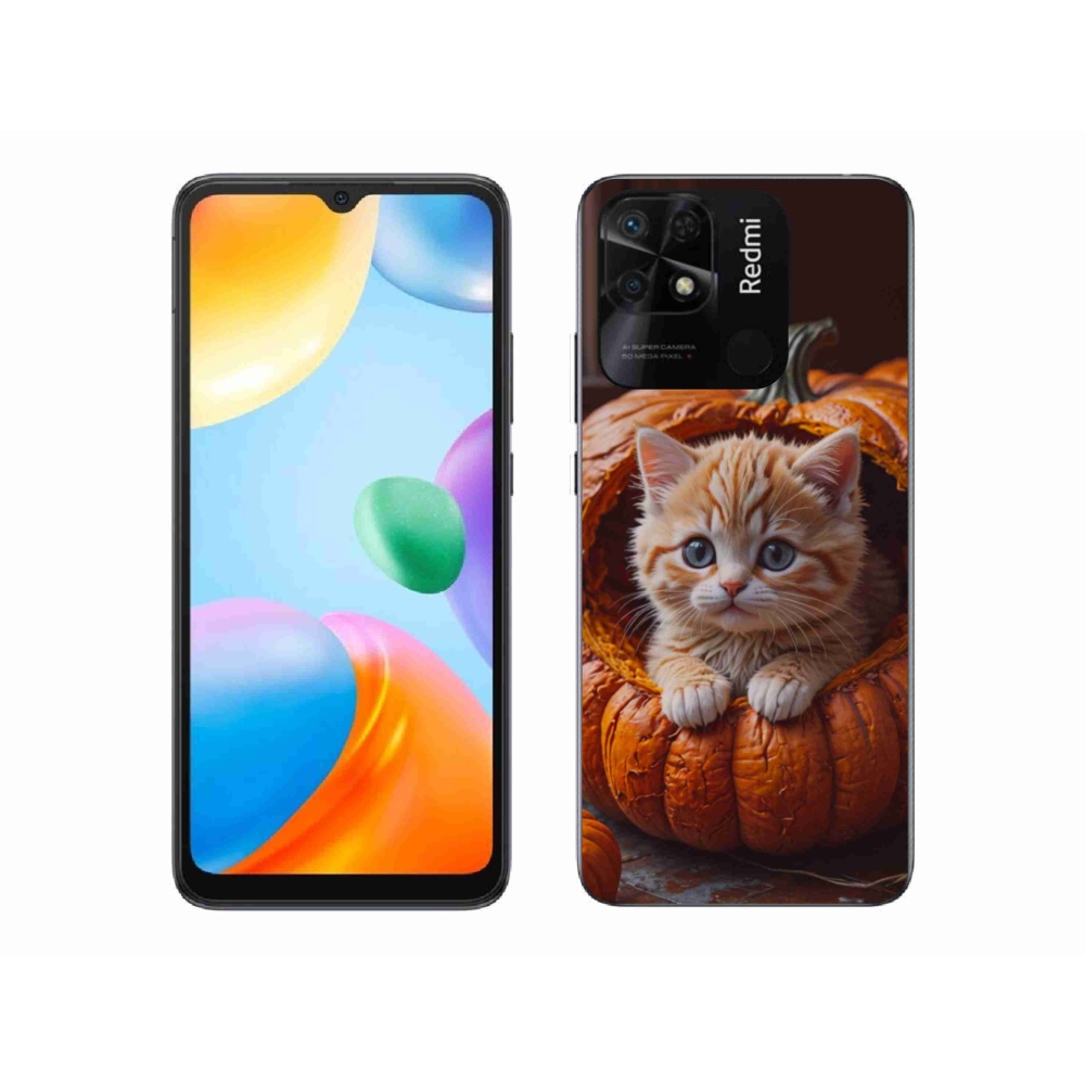 Gelový kryt mmCase na Xiaomi Redmi 10C - kotě a dýně 2