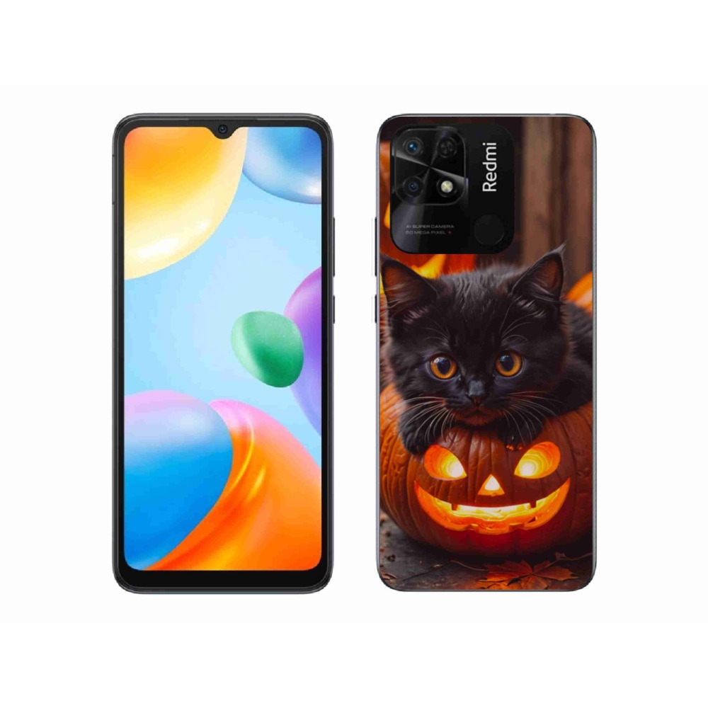 Gelový kryt mmCase na Xiaomi Redmi 10C - kotě a dýně