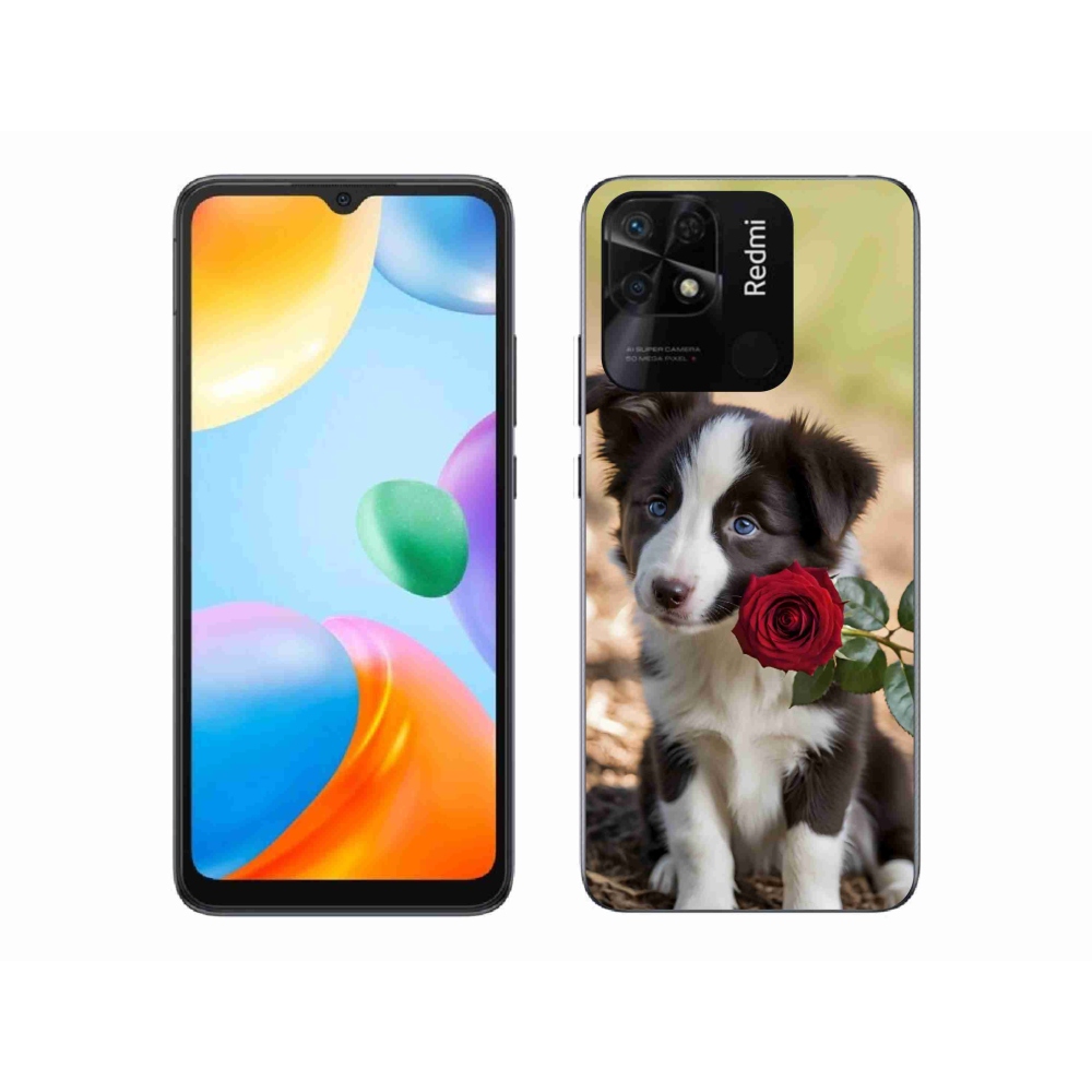 Gelový kryt mmCase na Xiaomi Redmi 10C - roztomilá border kolie s růží